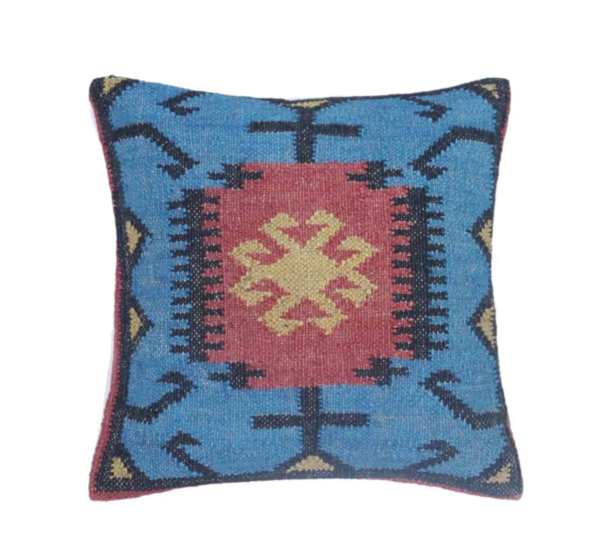 Multicolor Handmade Wool Jute Kilim Pillowcases - Image 4