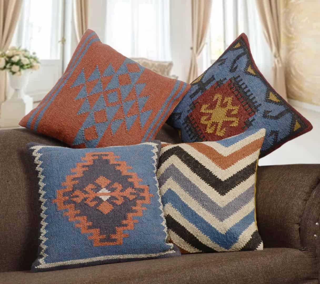 Multicolor Handmade Wool Jute Kilim Pillowcases - Image 2