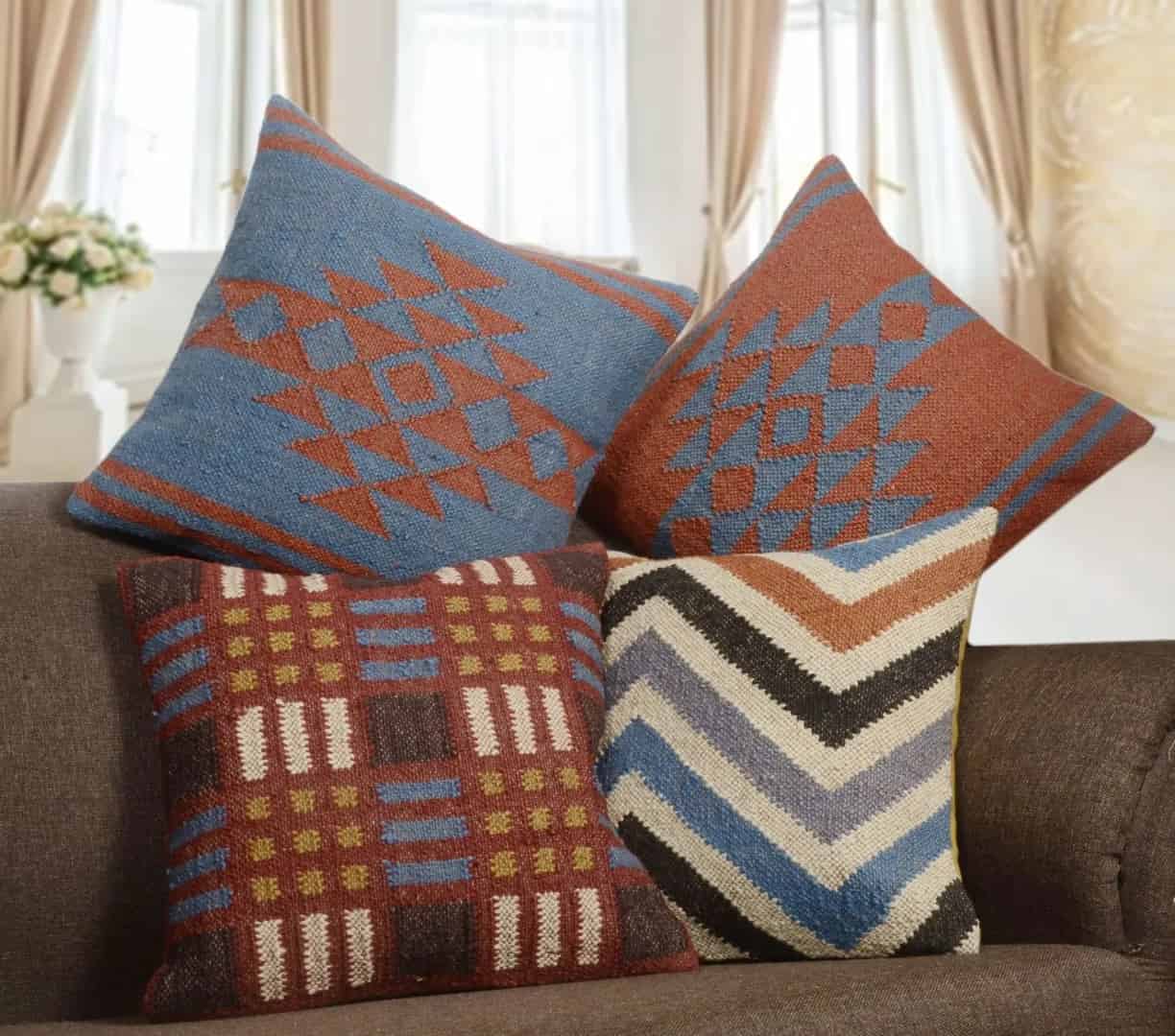 Indian Handwoven Wool Jute Kilim Cushion Covers - Image 2