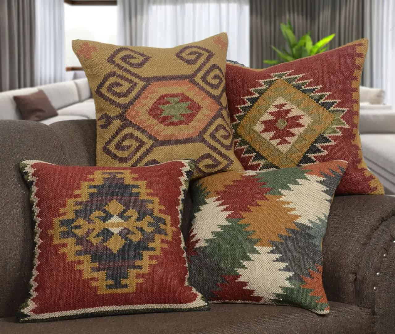 18x18 Inches Handmade Wool Jute Kilim Pillow Covers - Image 2