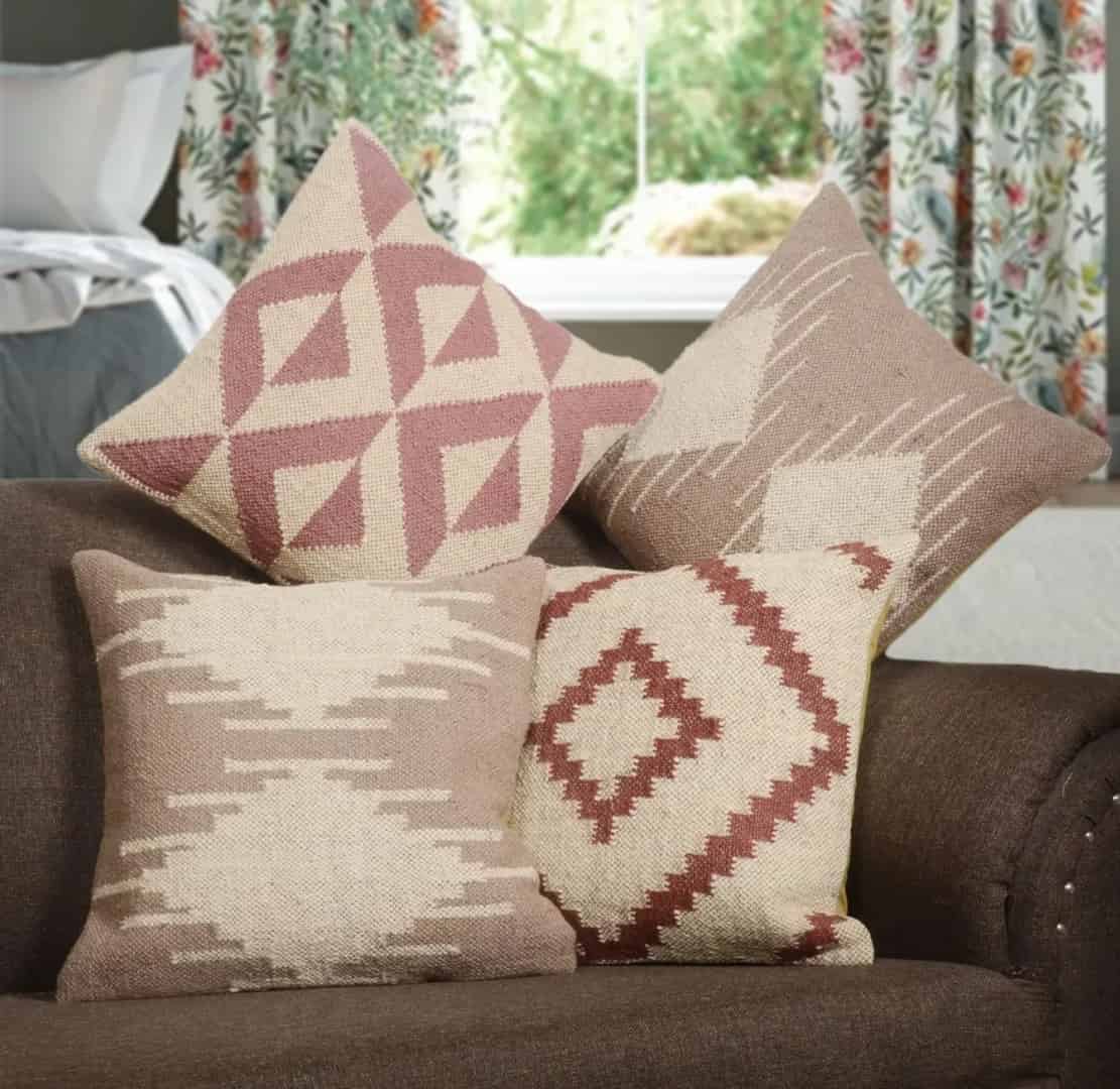 Colorful 4 Set Wool Jute Kilim Cushion Cover - Image 2