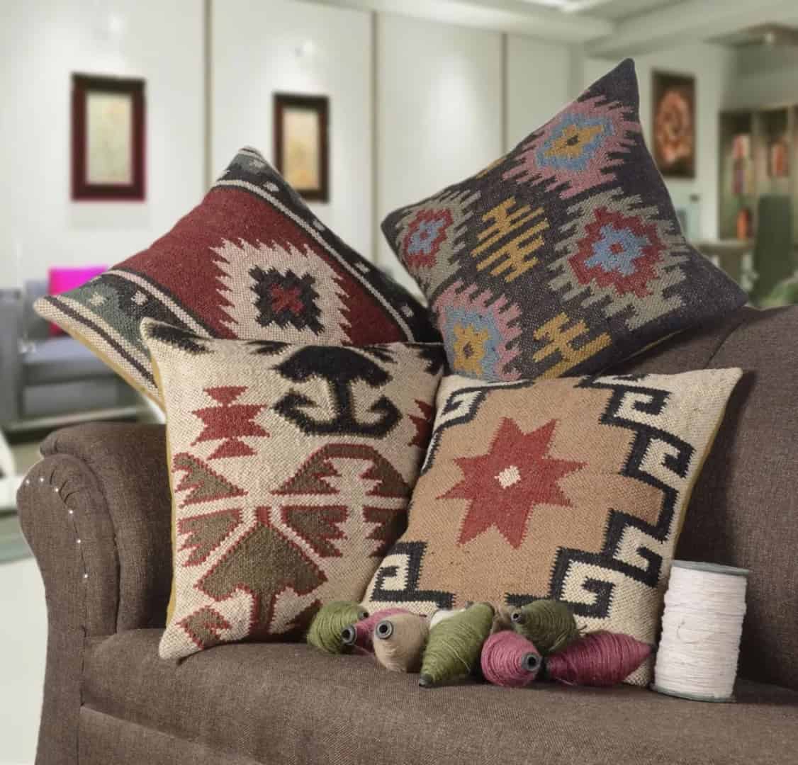 Set of 4 Handmade Wool Jute Cushion Covers - Image 2