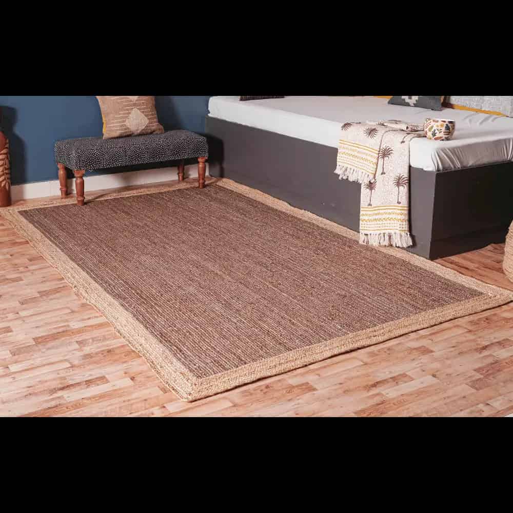 Hand Braided Brown Color Jute Rug with Natural Border - Image 2