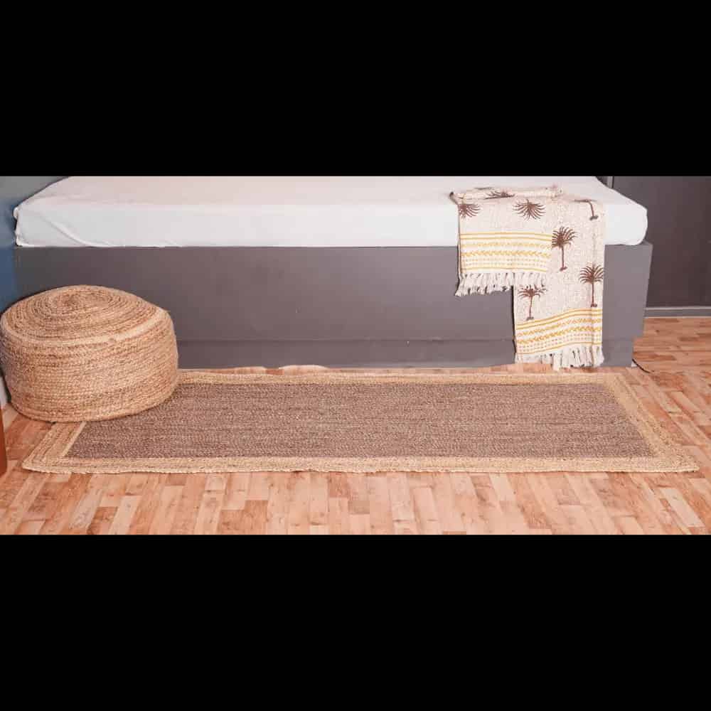 Hand Braided Brown Color Jute Rug with Natural Border - Image 5