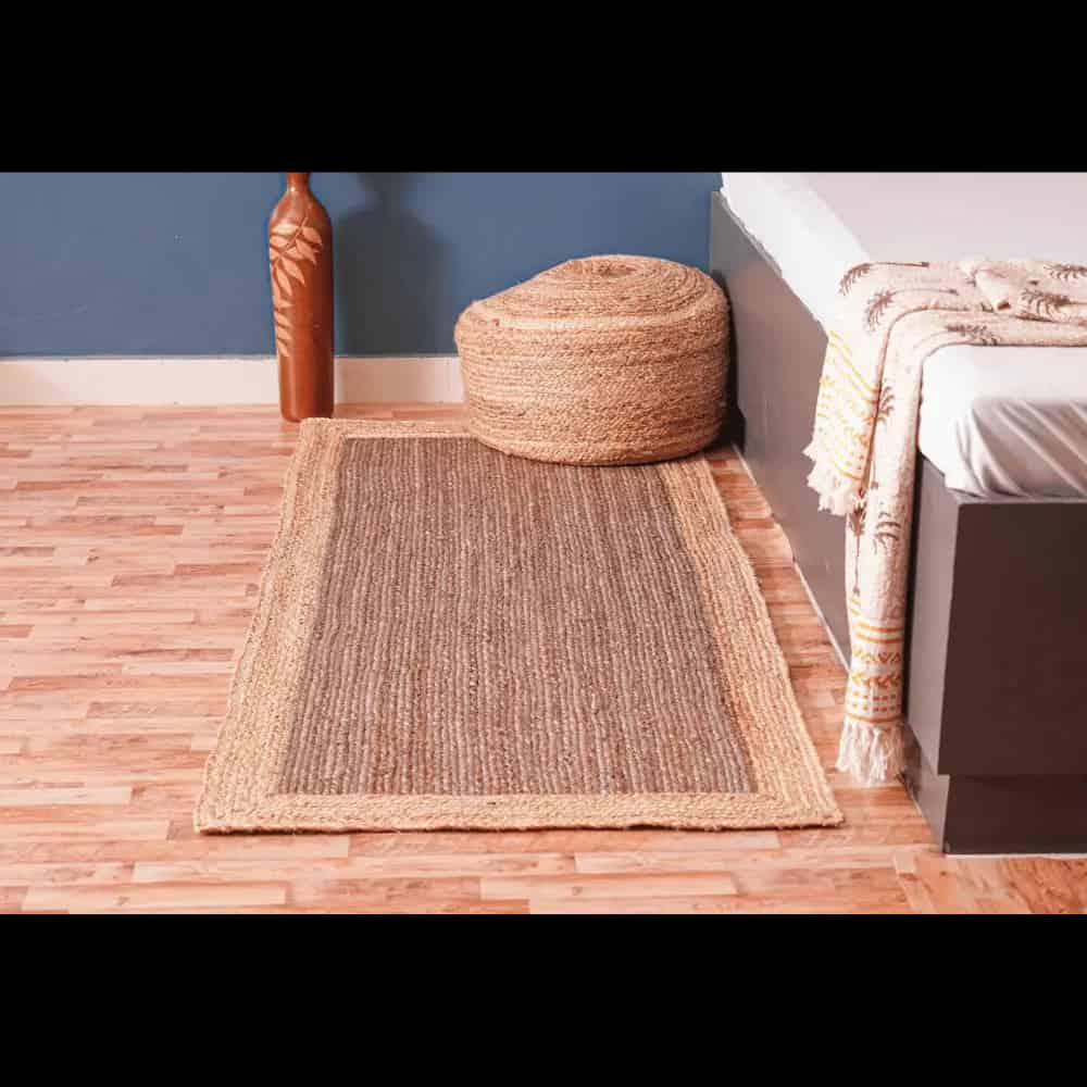 Hand Braided Brown Color Jute Rug with Natural Border - Image 7