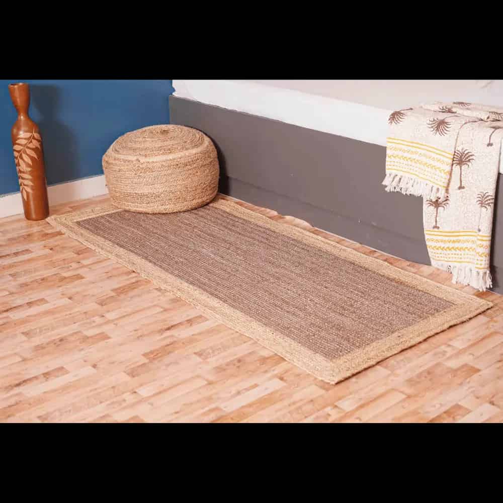 Hand Braided Brown Color Jute Rug with Natural Border - Image 8