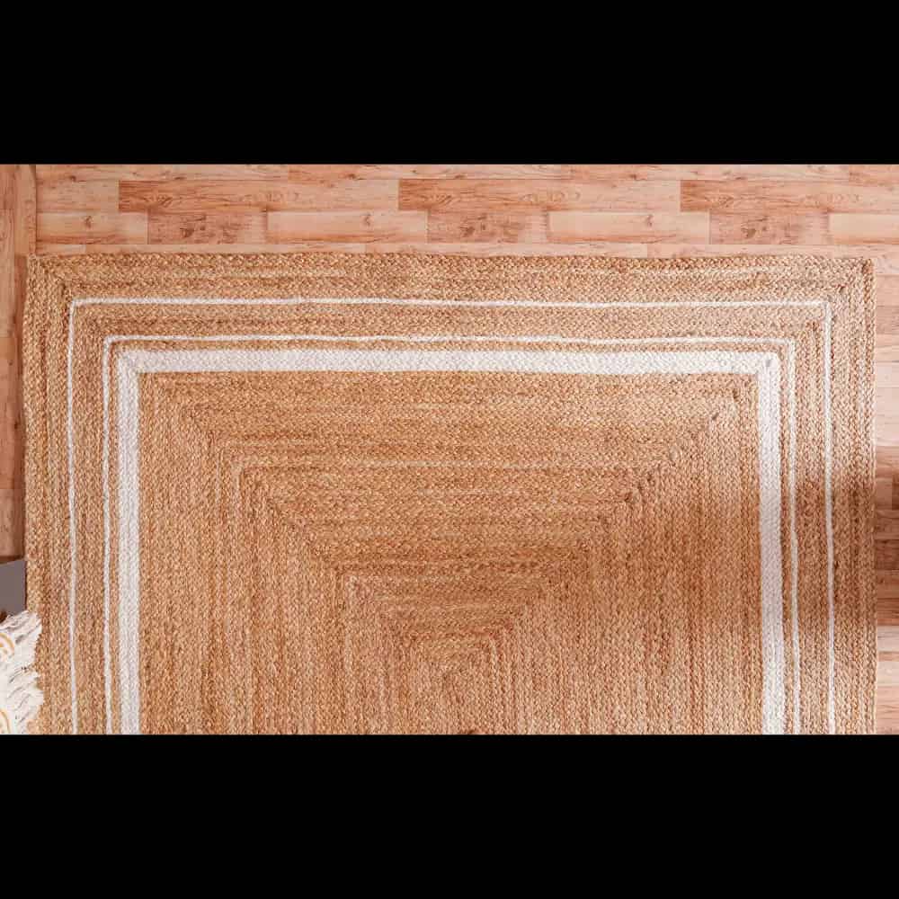 Hand Braided Natural Jute Rug with Triple Line White Border - Image 3