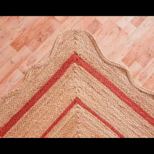 Scalloped Natural Jute Rug with Red Border - Image 6