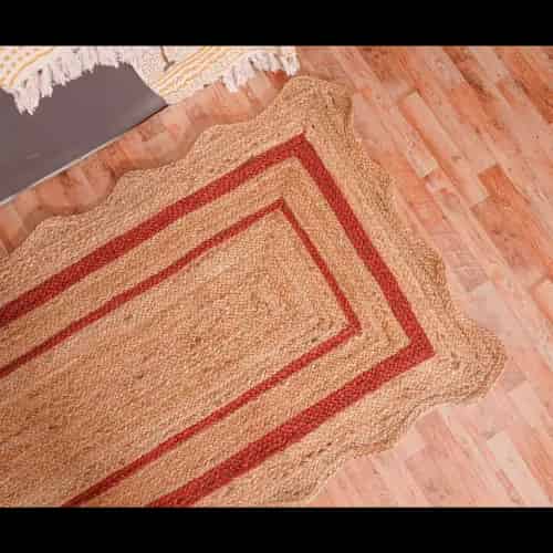 Scalloped Natural Jute Rug with Red Border - Image 2
