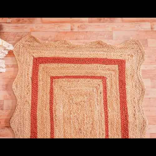 Scalloped Natural Jute Rug with Red Border - Image 7