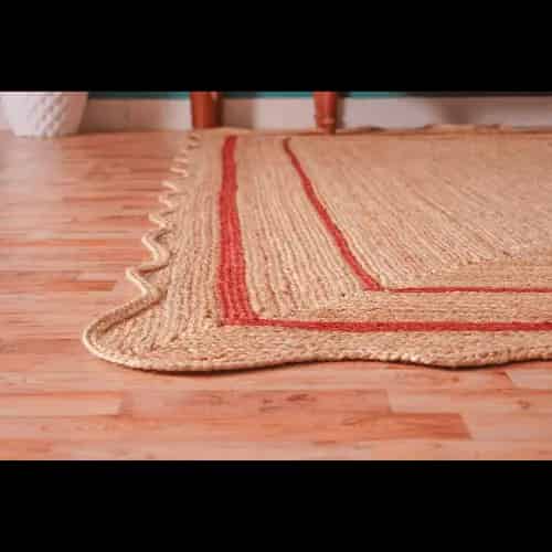 Scalloped Natural Jute Rug with Red Border - Image 3
