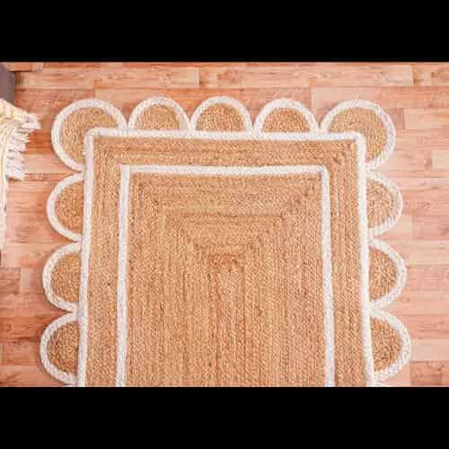 Natural Hand Braided Scalloped Jute Rug With White Border Rug Home Decor Rug  - Image 4