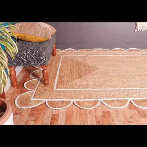 Natural Hand Braided Scalloped Jute Rug With White Border Rug Home Decor Rug  - Image 6