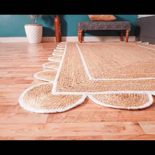 Natural Hand Braided Scalloped Jute Rug With White Border Rug Home Decor Rug  - Image 7