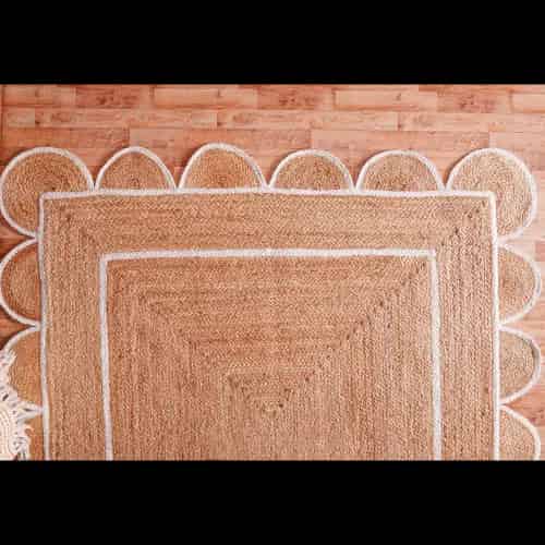 Natural Hand Braided Scalloped Jute Rug With White Border Rug Home Decor Rug  - Image 8