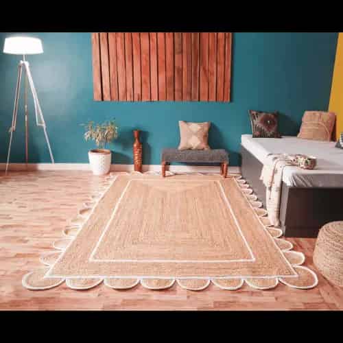 Natural Hand Braided Scalloped Jute Rug With White Border Rug Home Decor Rug  - Image 9