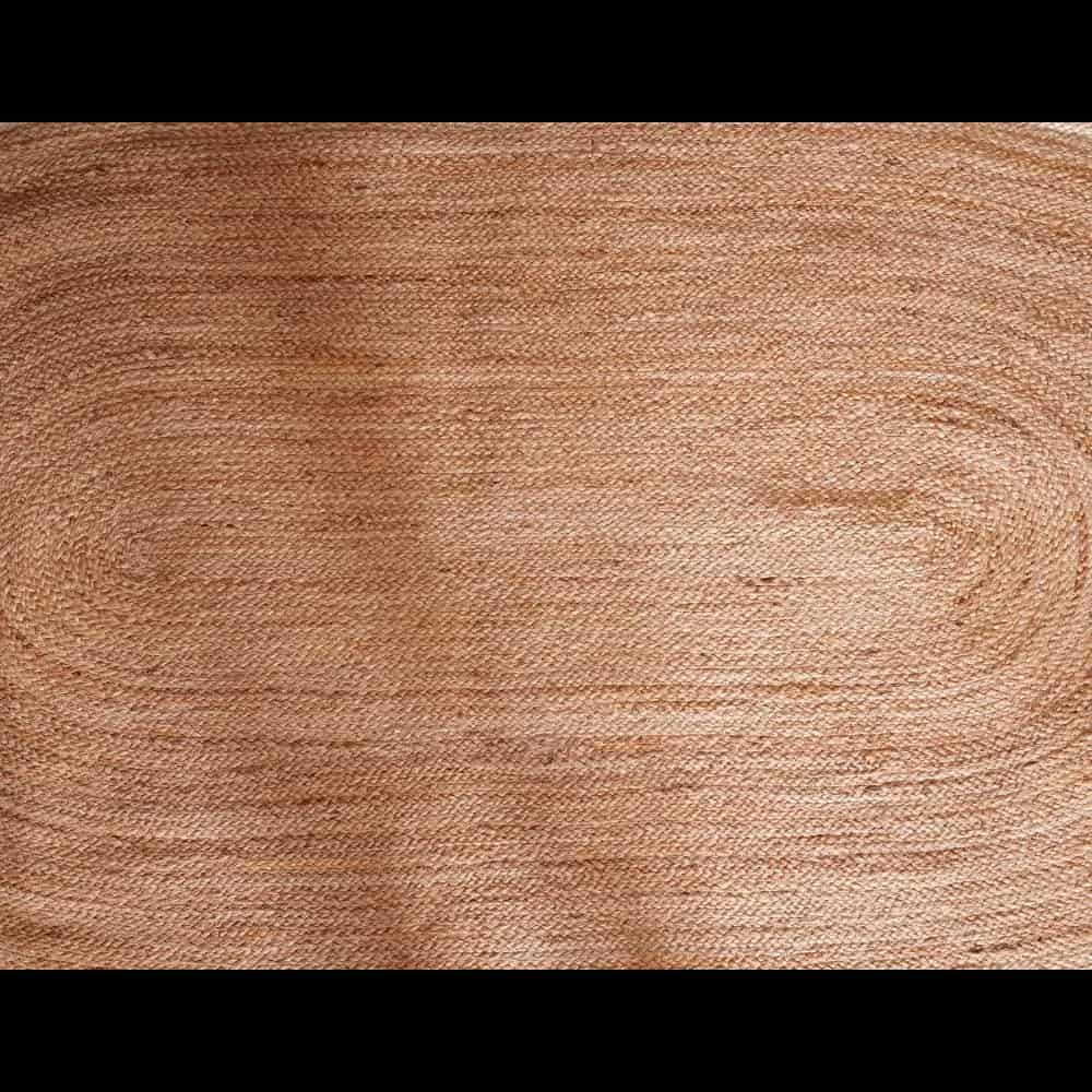 Hand Braided Natural Jute Oval Rug with White Triple Line Border - Image 6