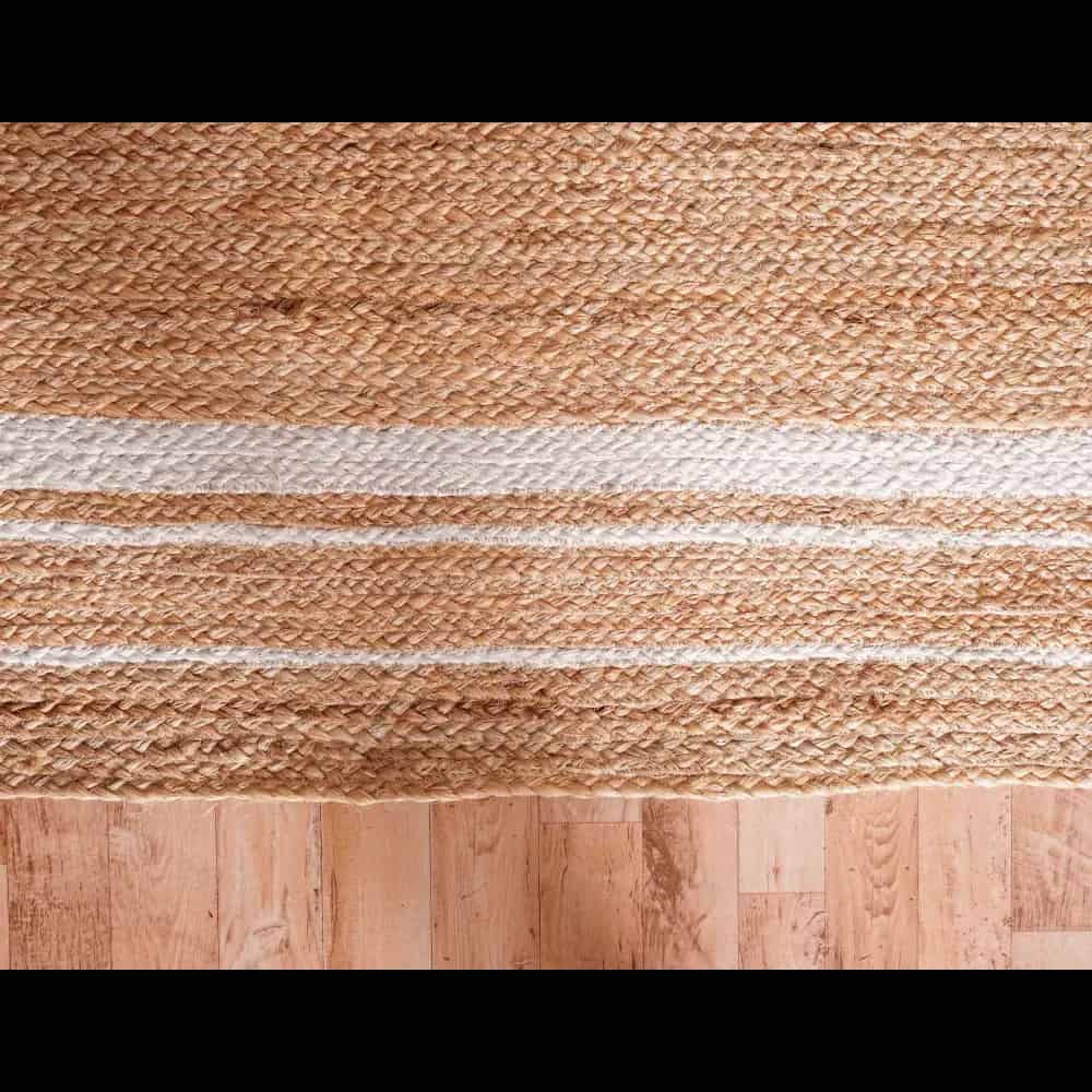 Hand Braided Natural Jute Oval Rug with White Triple Line Border - Image 5