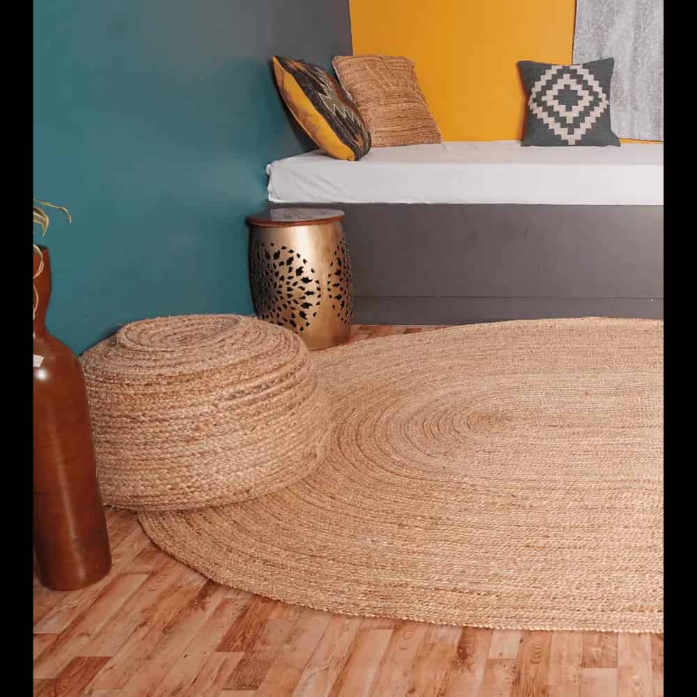 Indian Handmade Natural Oval Jute Rug - Image 3