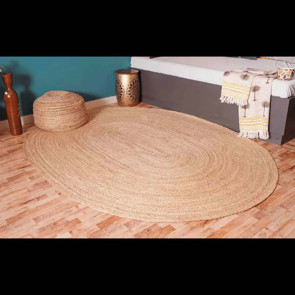 Indian Handmade Natural Oval Jute Rug - Image 2