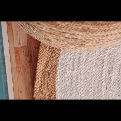 Hand Braided White Oval Jute Rug With Beige Border - Image 7