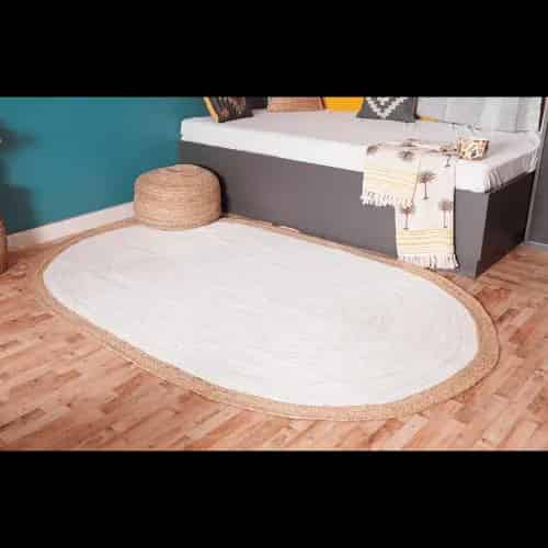 Hand Braided White Oval Jute Rug With Beige Border - Image 2