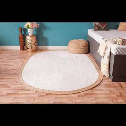 Hand Braided White Oval Jute Rug With Beige Border - Image 3