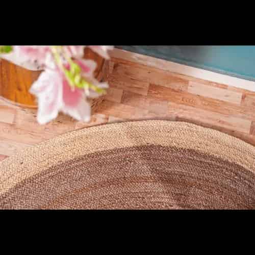 Handmade Brown Round Jute Rug with Beige Border - Image 5
