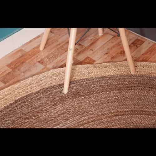 Handmade Brown Round Jute Rug with Beige Border - Image 4