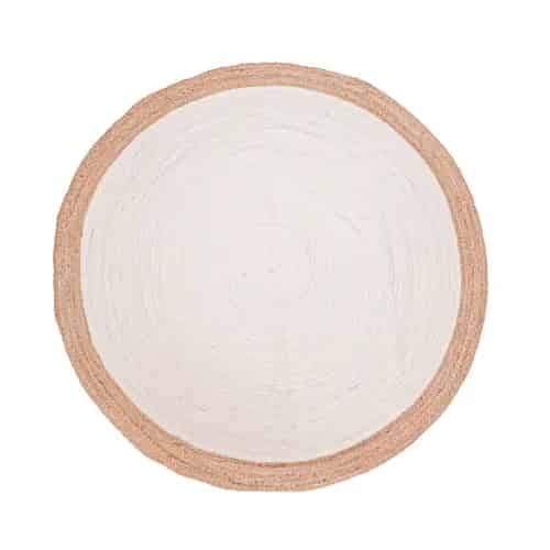 White Jute Handmade Round Rug with Natural Border - Image 1