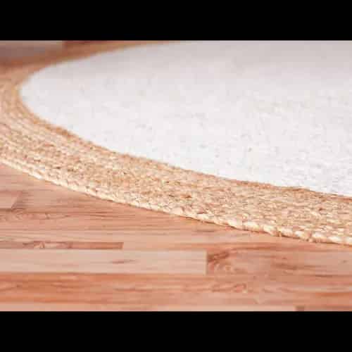 White Jute Handmade Round Rug with Natural Border - Image 3