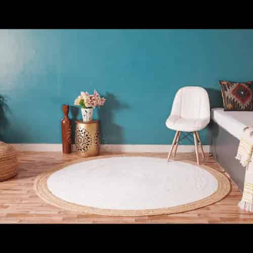White Jute Handmade Round Rug with Natural Border - Image 2
