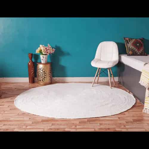 Indian Hand Braided White Round Jute Rug  - Image 6
