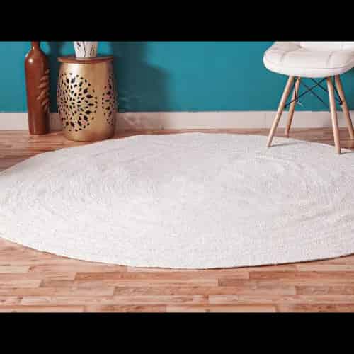Indian Hand Braided White Round Jute Rug  - Image 2