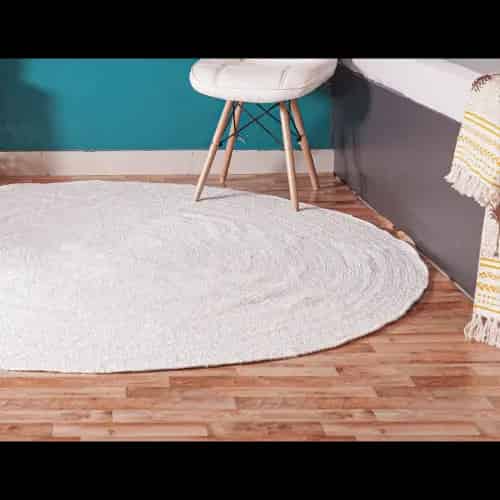 Indian Hand Braided White Round Jute Rug  - Image 4