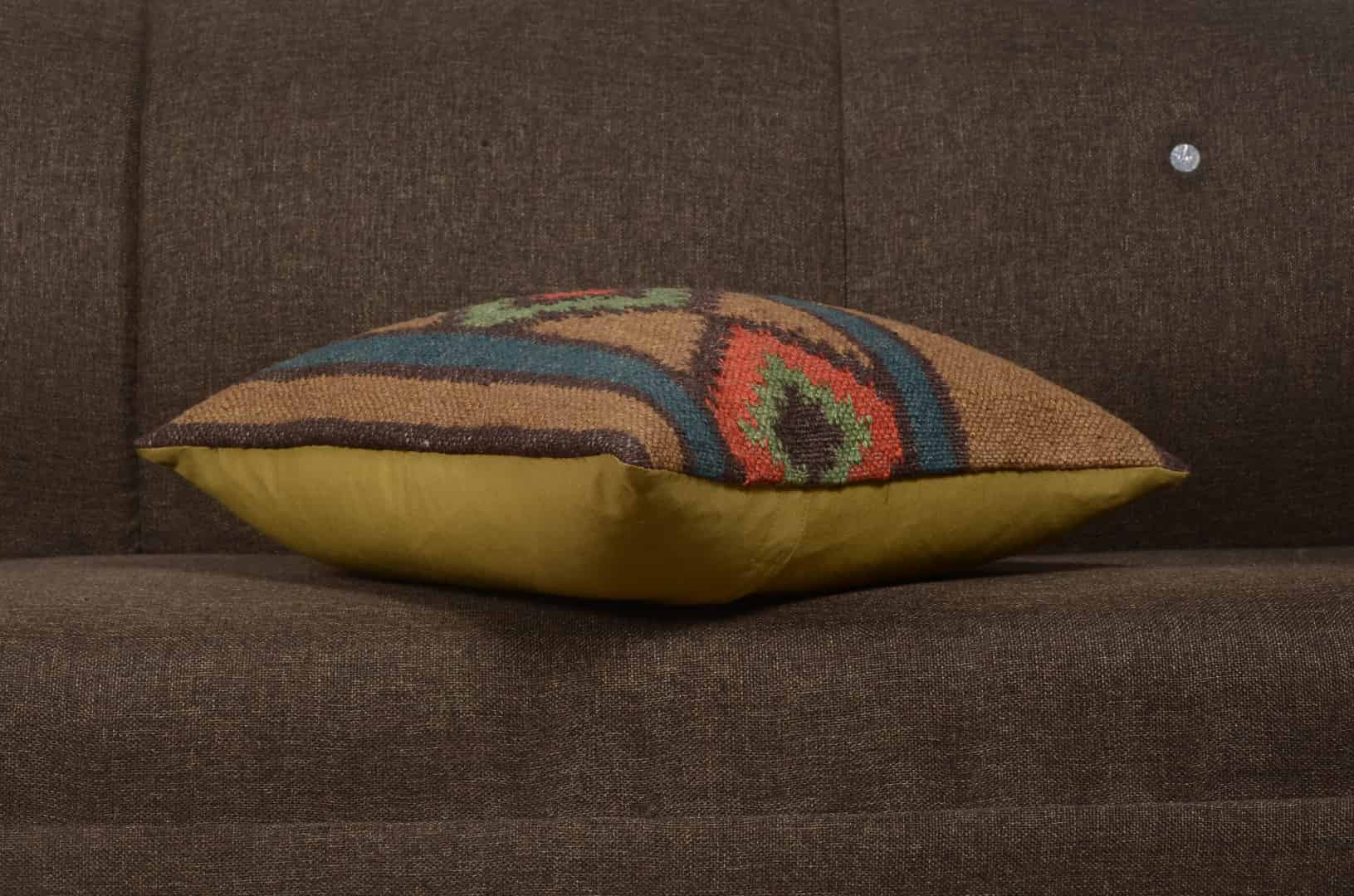 18x18 Inch Wool Jute Kilim Cushion Cover - Image 2