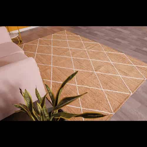 Hand Braided Retangle Jute Rug Beige With White Diamond Pattern  - Image 3