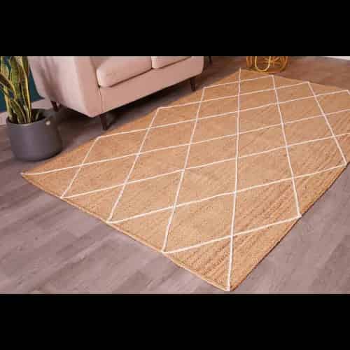 Hand Braided Retangle Jute Rug Beige With White Diamond Pattern  - Image 4