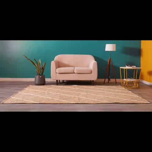 Hand Braided Retangle Jute Rug Beige With White Diamond Pattern  - Image 5