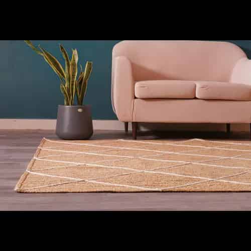 Hand Braided Retangle Jute Rug Beige With White Diamond Pattern  - Image 6