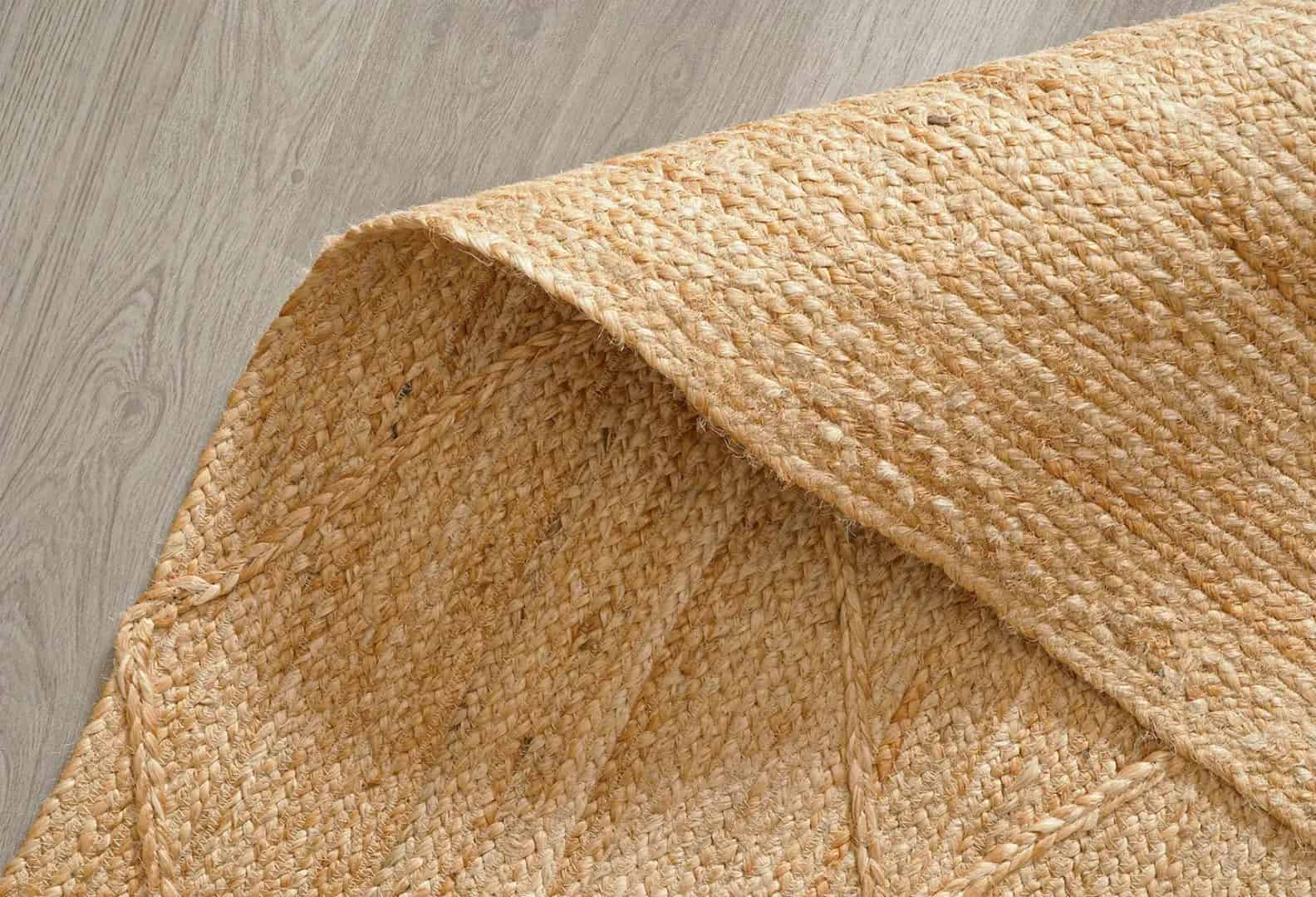 Handmade Braided Natural Jute Rug with Beige Diamond Pattern  - Image 6