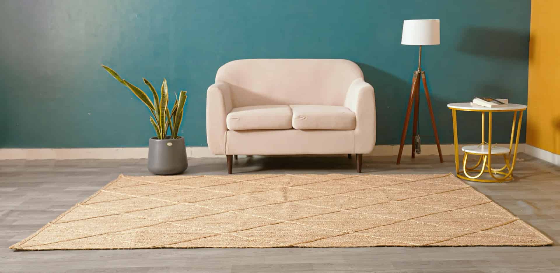 Handmade Braided Natural Jute Rug with Beige Diamond Pattern  - Image 2