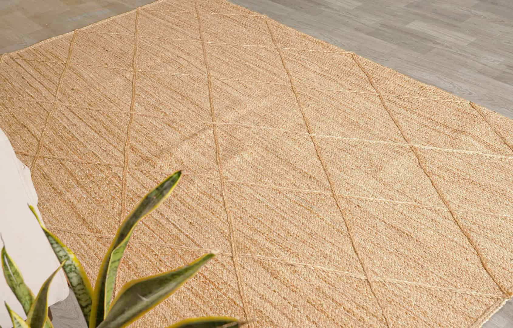 Handmade Braided Natural Jute Rug with Beige Diamond Pattern  - Image 3