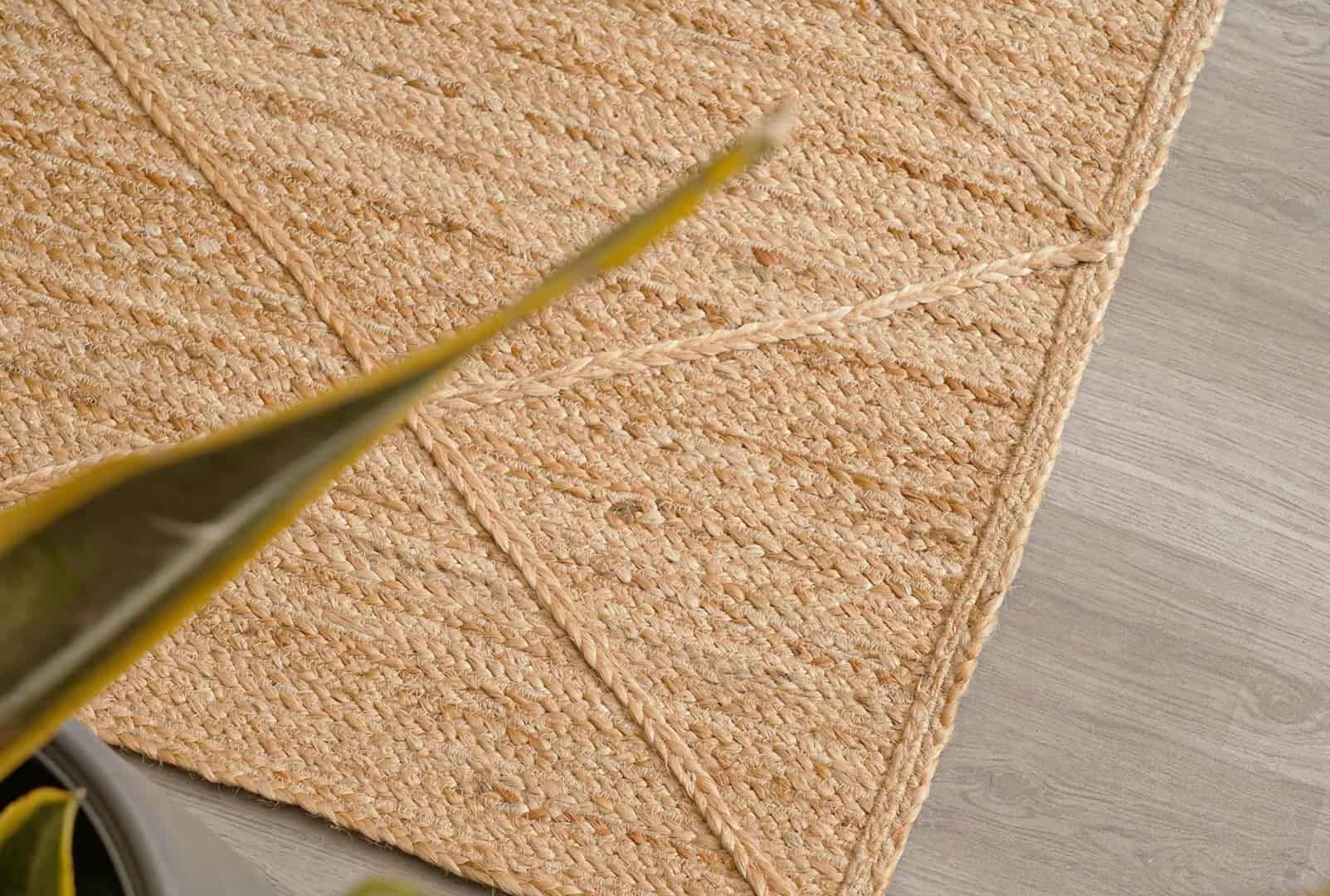 Handmade Braided Natural Jute Rug with Beige Diamond Pattern  - Image 8