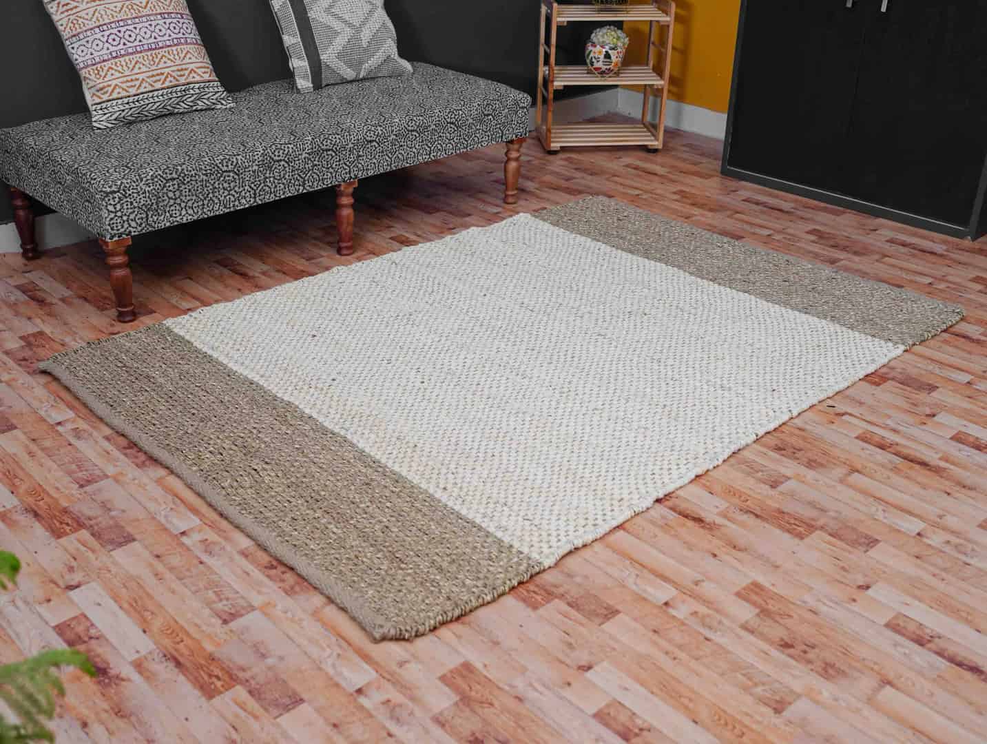 Off White and Beige Hemp Jute Rug and Runner - Image 2