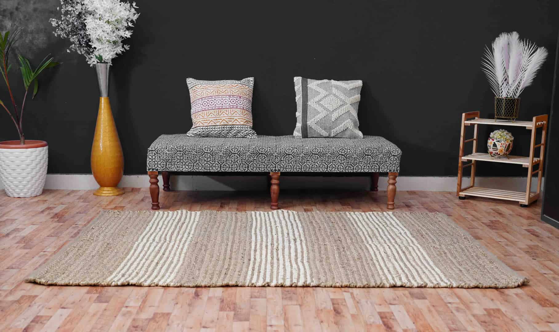 Beige and Off White Hand Loomed Hemp Jute Runner Rug - Image 3