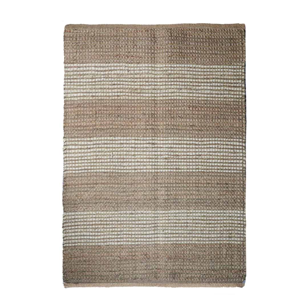 Beige and Off White Hand Loomed Hemp Jute Runner Rug - Image 1