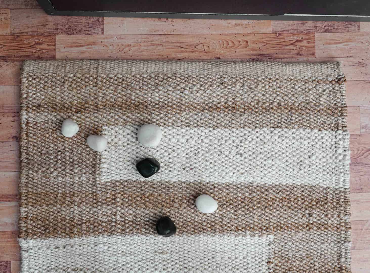 Indian Handwoven Natural Jute Hemp Runner with Off White Stripes - Image 5