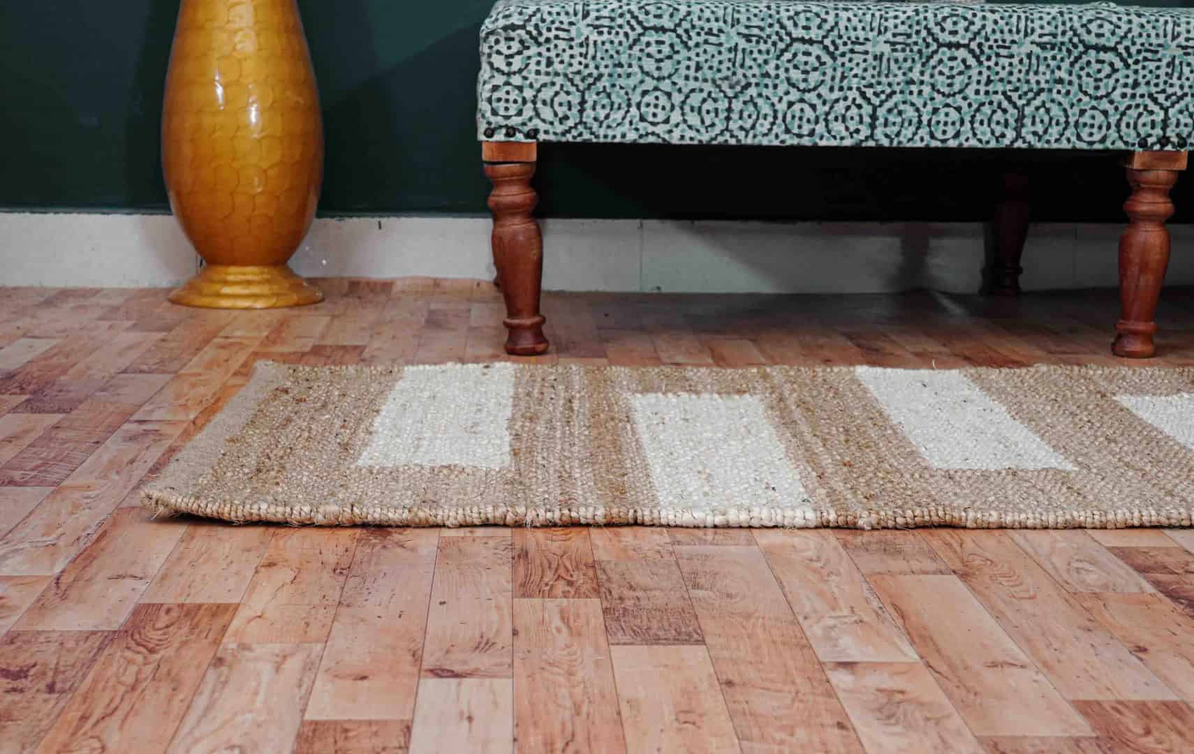 Indian Handwoven Natural Jute Hemp Runner with Off White Stripes - Image 4