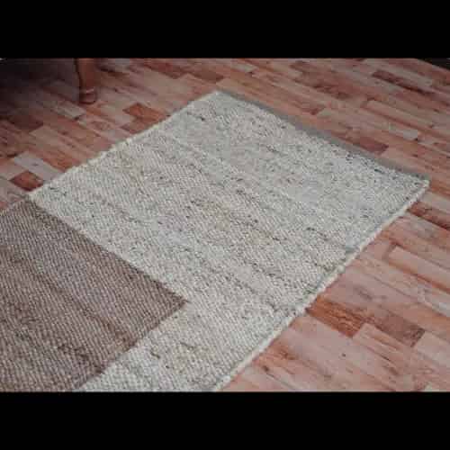 Hand Loomed Jute Hemp Rug with Off White and Beige Design - Image 2